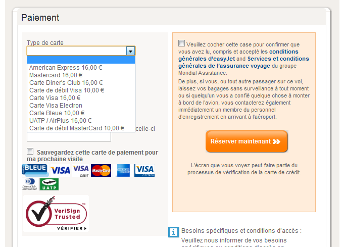 Frais de carte bancaire easyJet Frais de carte bancaire easyJet