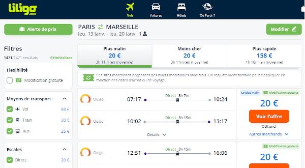 comparateur avion train bus