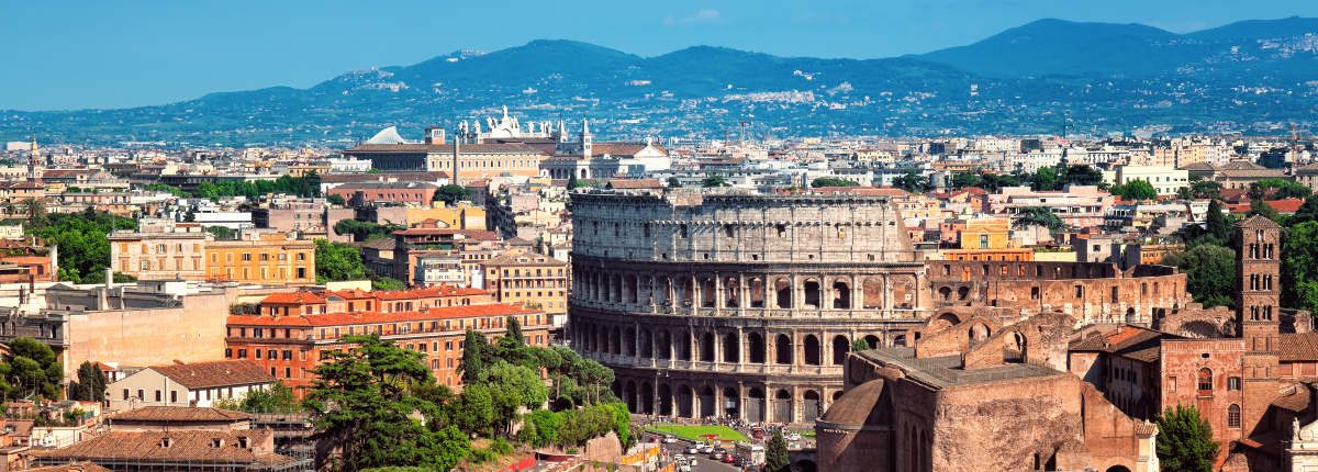 Ariel view of The Colosseum in Rome - Italy.