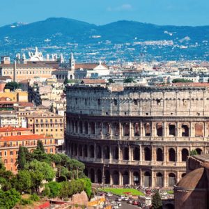 Ariel view of The Colosseum in Rome Italy