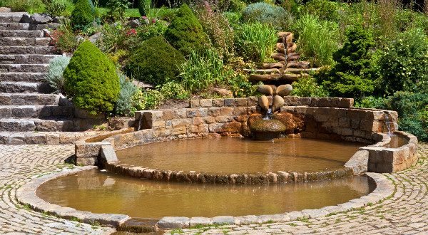 The Vesica Pool in the Chalice Well Gardens in Glastonbury.